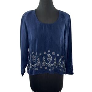 NWT Rabbit Rabbit Rabbit Designs Blue Paisley Long Sleeve Scoop Neck Size 12M